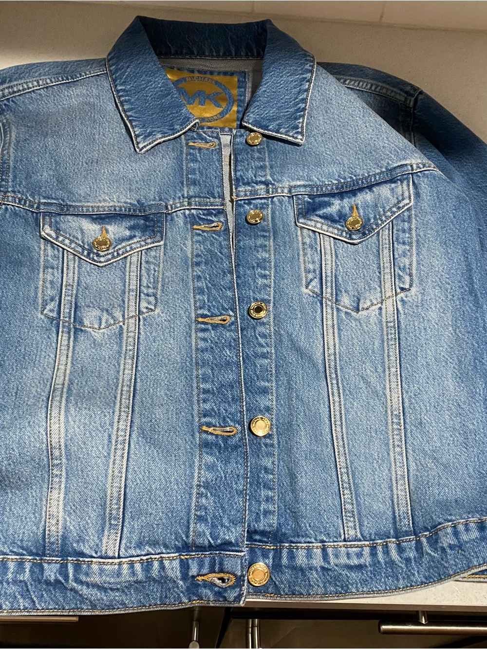 Michael Kors Light Wash Denim Jacket with Gold Hardware